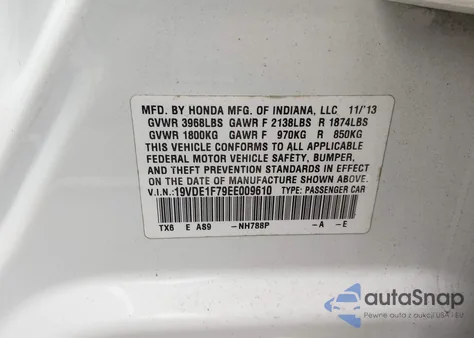 2014 Acura Ilx 2.0L z USA, uszkodzony, nr VIN 19VDE1F79EE009610